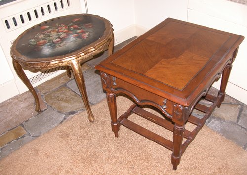 Appraisal: Title Continental Coffee Table w floral painted top and Lamp