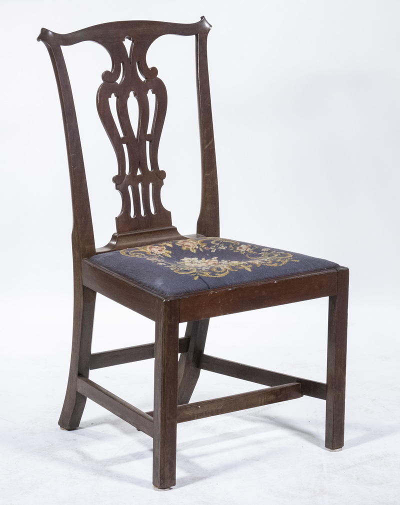 Appraisal: CHIPPENDALE CHAIR IN WALNUT WITH NEEDLEPOINT SEAT Classic Form with