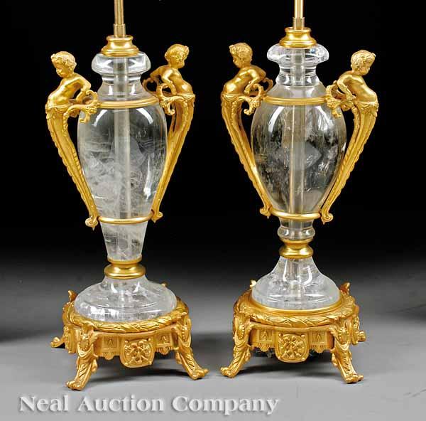 Appraisal: A Pair of Classical-Style Bronze-Mounted Rock Crystal Lamps the urn-form