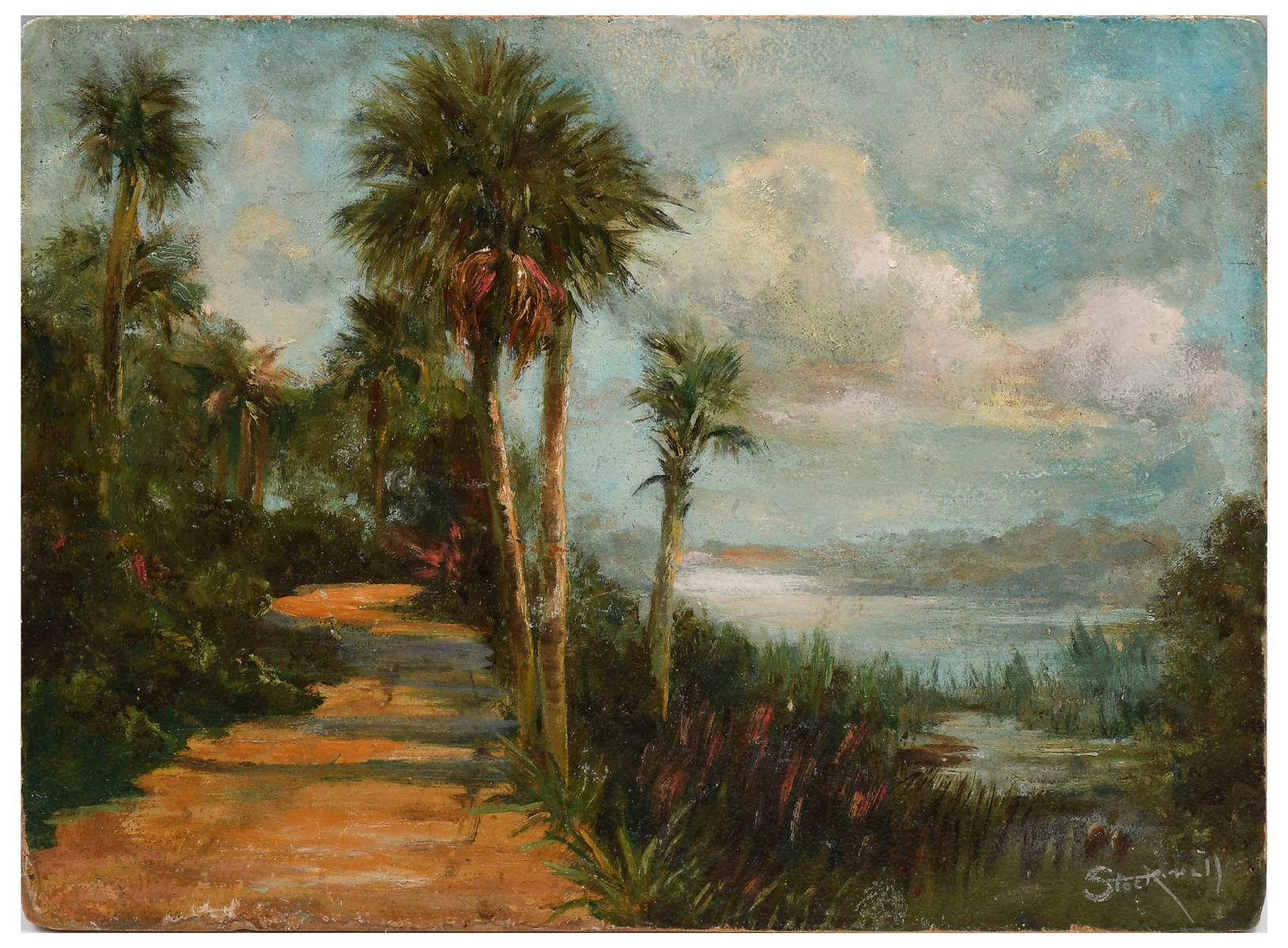 Appraisal: STOCKWELL Catherine Haynes American - River Path with Palms Oil