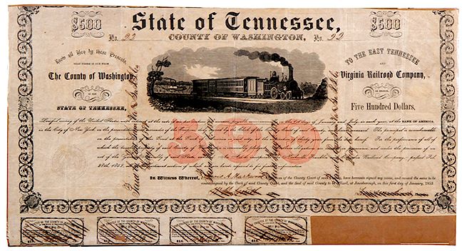 Appraisal: TENNESSEE RAILROAD BONDS STATE OF TENNESSEE COUNTY OF WASHINGTON TO