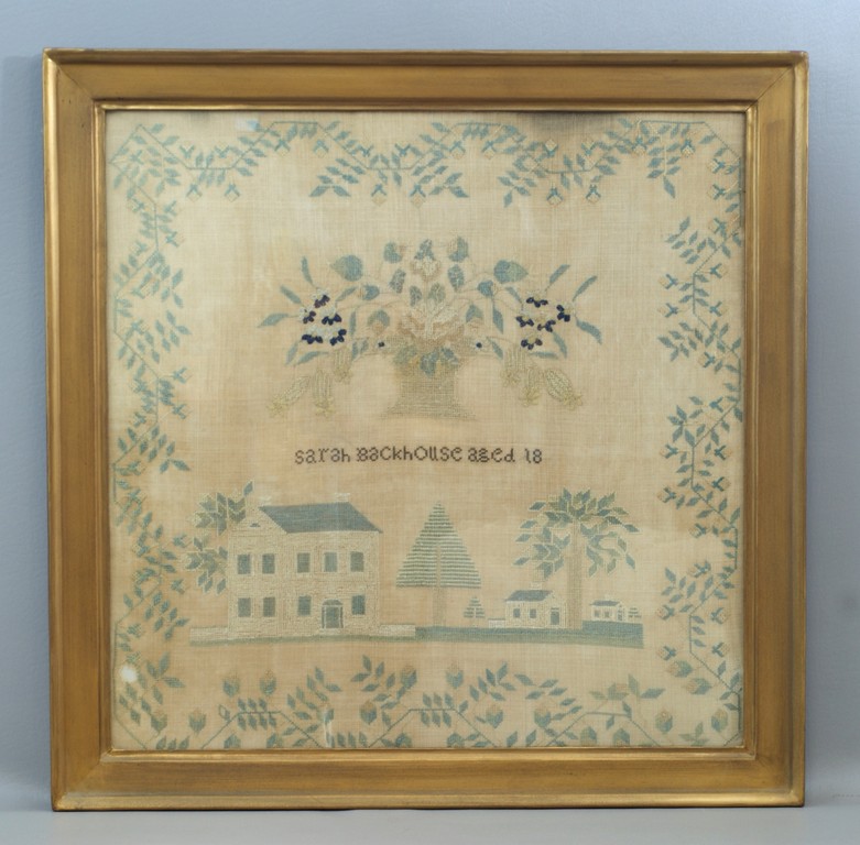 Appraisal: American needlework sampler by Sarah Backhouse age c - with