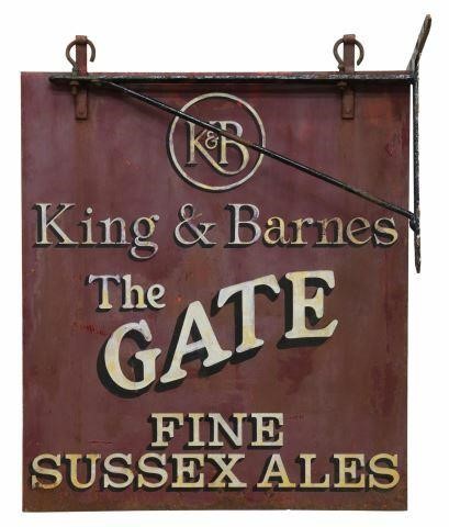 Appraisal: English metal double-sided pub sign th c reading King Barnes