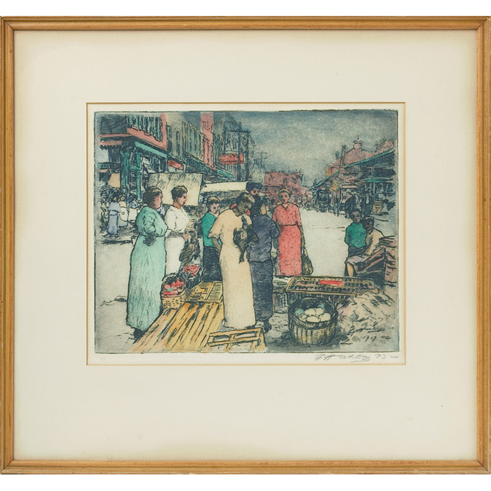 Appraisal: Rare and fine E T Hurley color etching Street Scene