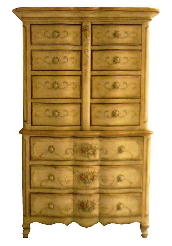 Appraisal: th C Domain Aurielle pattern French Provincial style painted chest