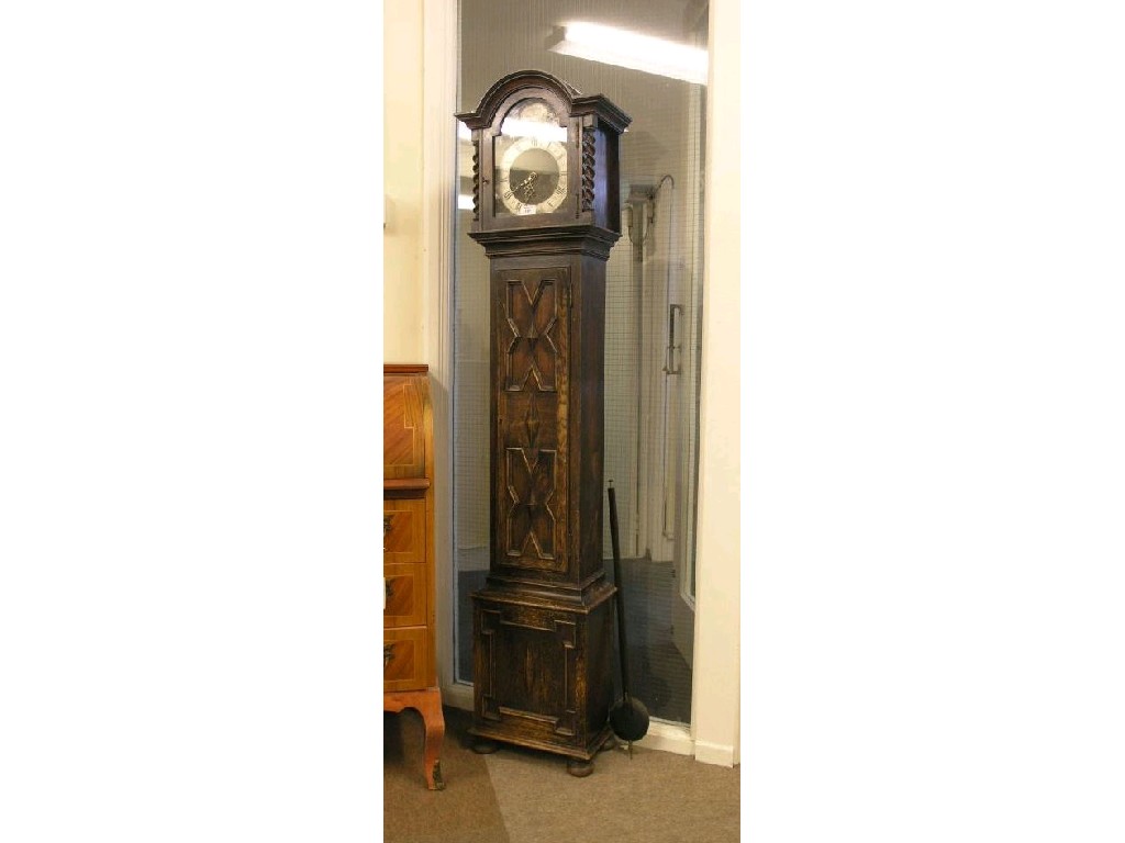 Appraisal: An early th century dark oak Grandmother clock traditional dial