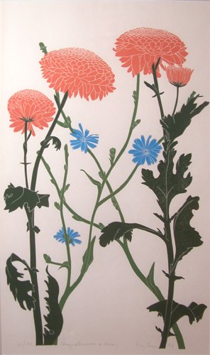 Appraisal: Chrysanthemum Chicory Teasil Artist Evans Harry Date Medium woodcuts Dimensions