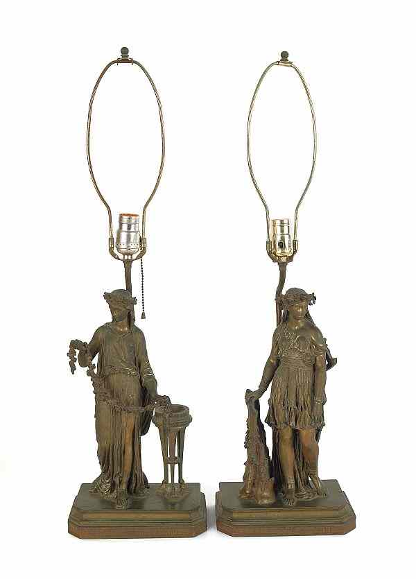 Appraisal: Pair of Henry Etienne Dumaige bronze figures of women dated