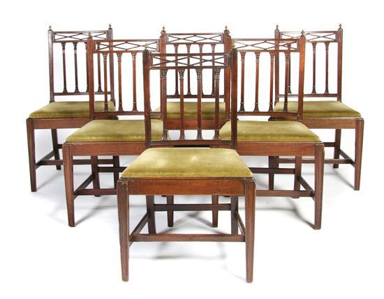 Appraisal: Set of Six English Mahogany Side Chairs having brass finials