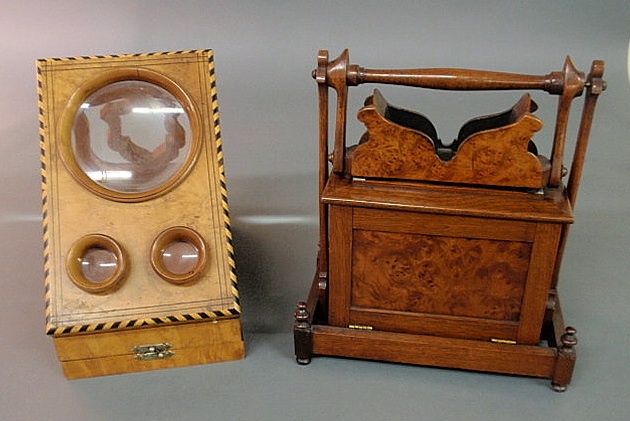 Appraisal: Two walnut cased stereo viewers the burled example with cards