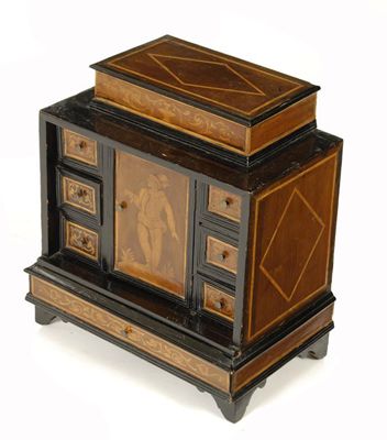 Appraisal: A th century Italian ebonised and marquetry table cabinet with