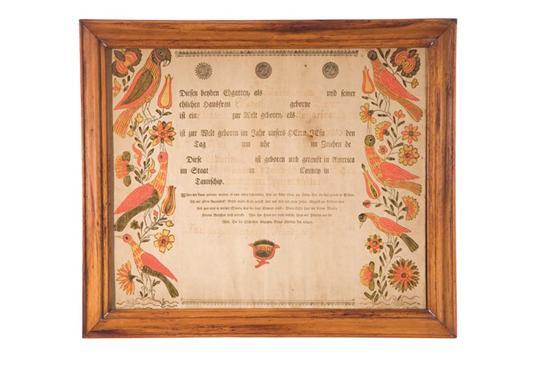 Appraisal: FRAKTUR Printed certificate on laid paper for a birth in