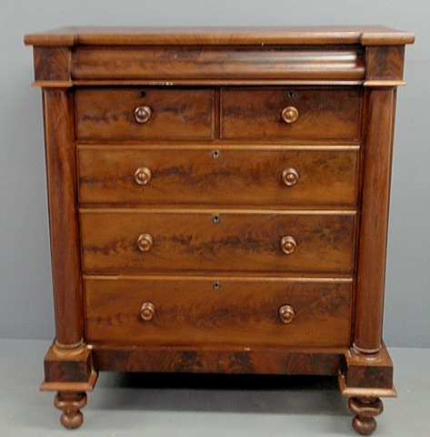 Appraisal: Massive Empire figured mahogany chest of drawers c h x