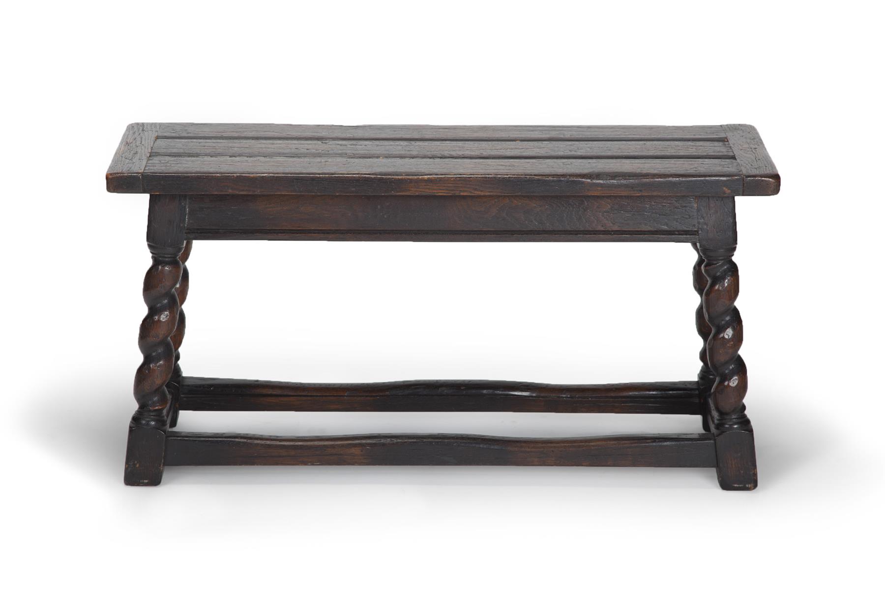 Appraisal: ENGLISH JACOBEAN-STYLE STOOL Nineteenth century oak Barley twist legs stretcher