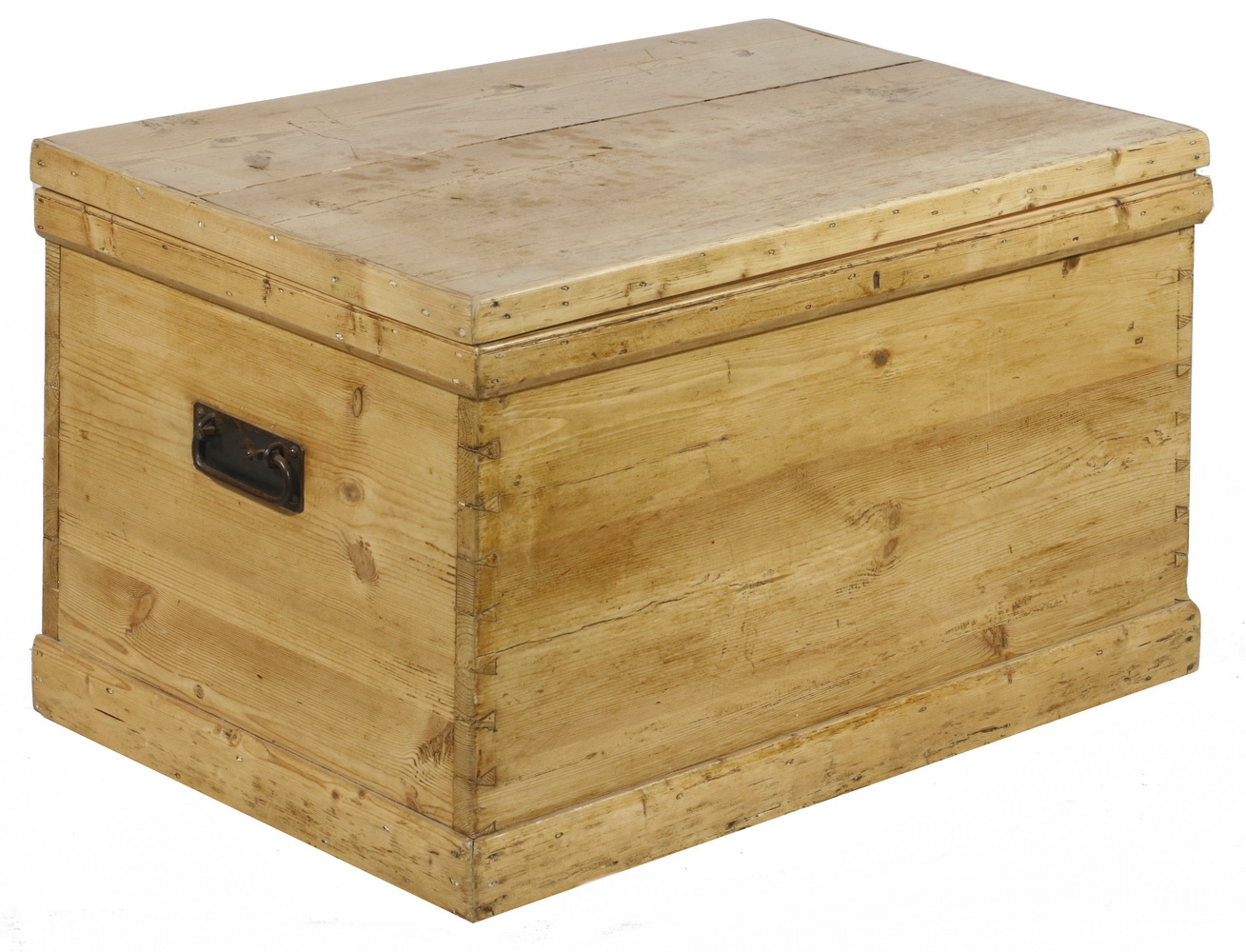 Appraisal: SCRUBBED PINE STORAGE BOX WITH IRON HARDWARE Scrubbed pine dovetail