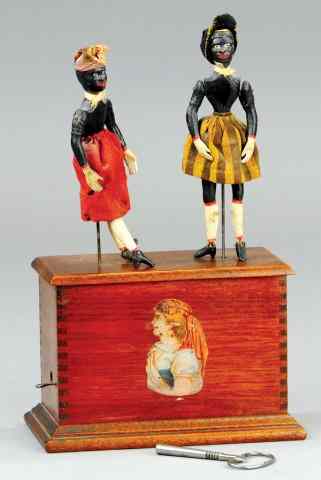 Appraisal: IVES DOUBLE DANCERS c clockwork toy depicts two wood jointed