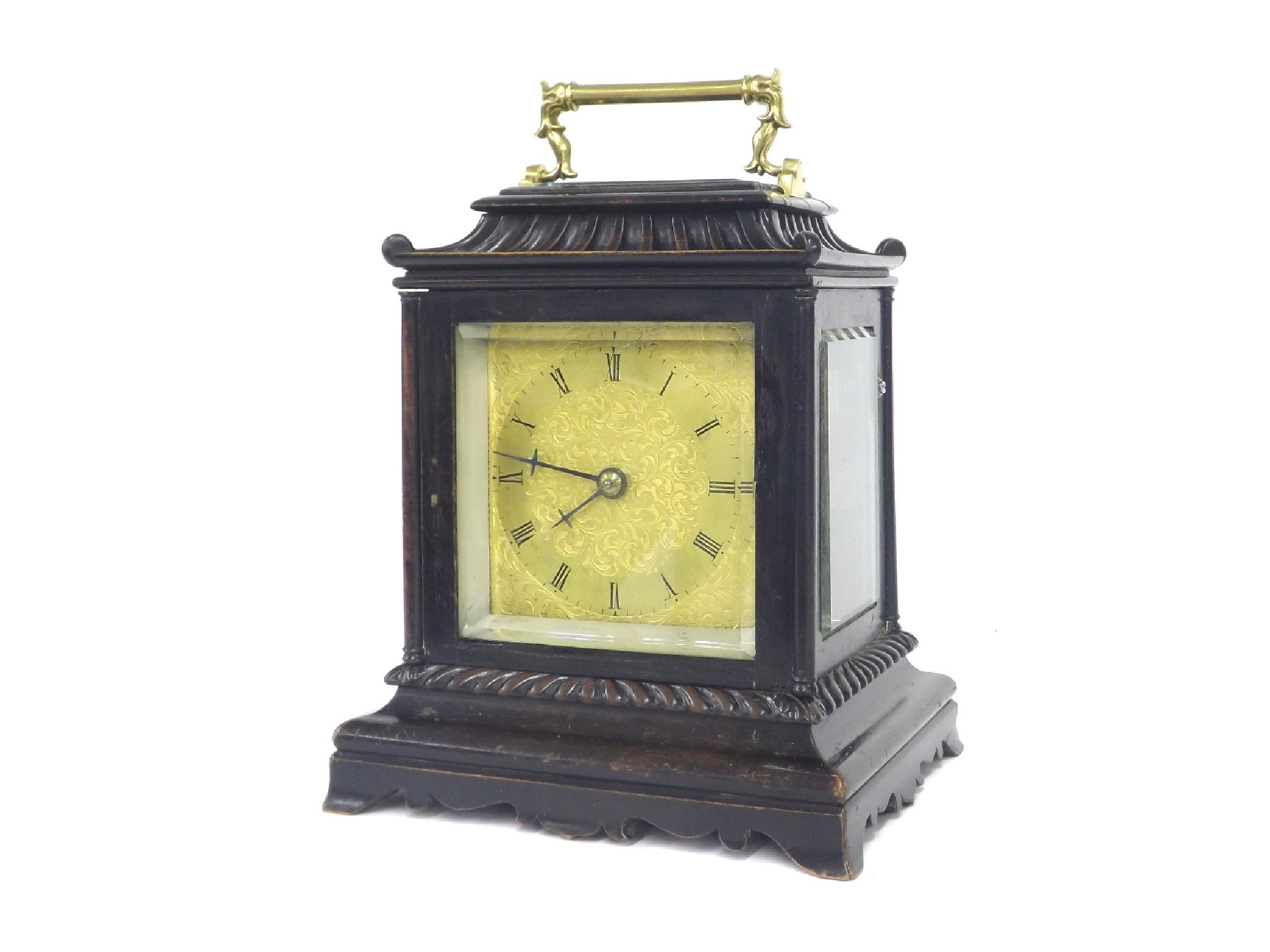 Appraisal: Attractive small English ebonised single fusee mantel clock the front