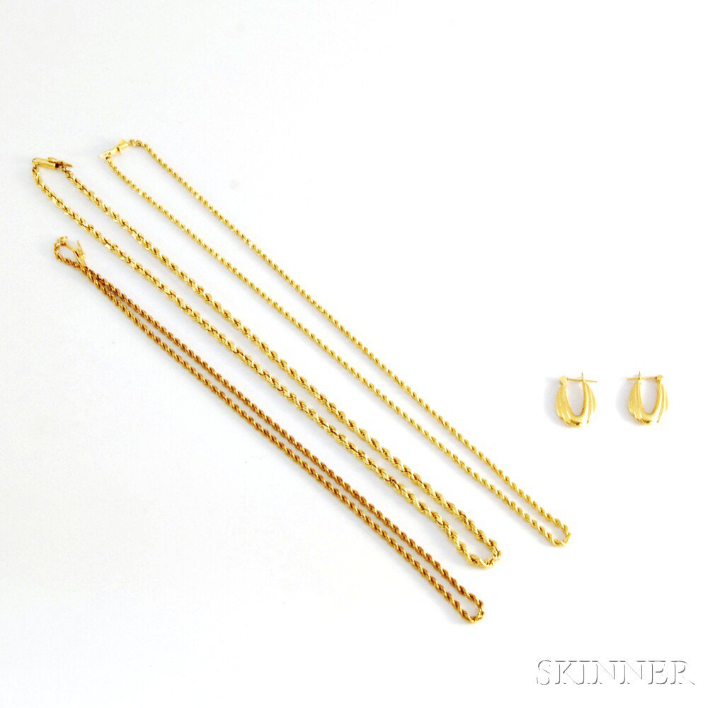 Appraisal: Group of kt Gold Jewelry three twisted gold chains and