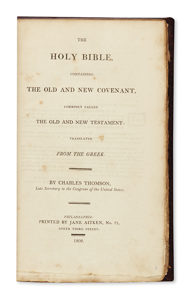 Appraisal: FIRST BIBLE PRINTED BY A WOMAN IN AMERICA BIBLE IN