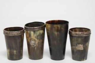 Appraisal: Antique Horn Tumblers Incl Silver Antique horn tumbler cups set