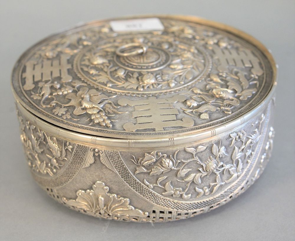 Appraisal: Chinese Export silver covered box potpourri box cover and sides