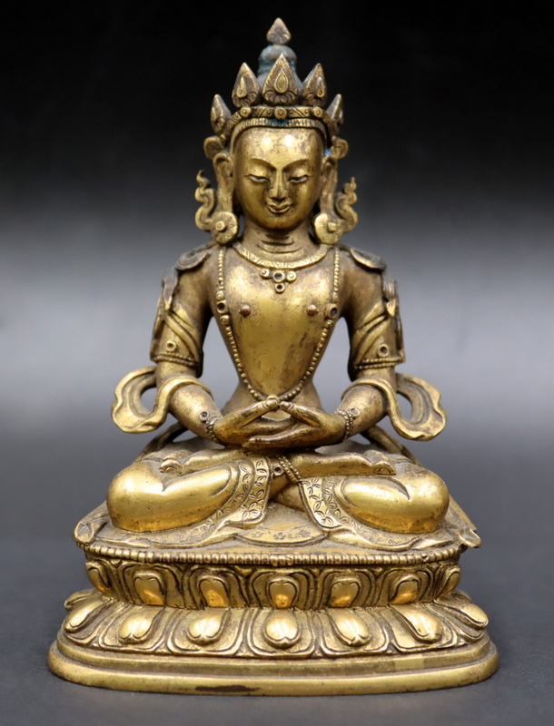 Appraisal: Gilt Bronze Figure of Seated Buddha Shakyamuni The Buddha is