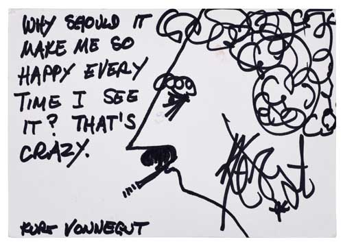 Appraisal: VONNEGUT KURT Ink drawing Signed twice charming self-portrait on a