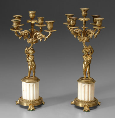 Appraisal: Pair bronze dor candelabra each with five sockets twig standards