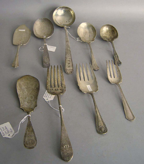 Appraisal: Nine American sterling silver serving utensils to include a Kirk