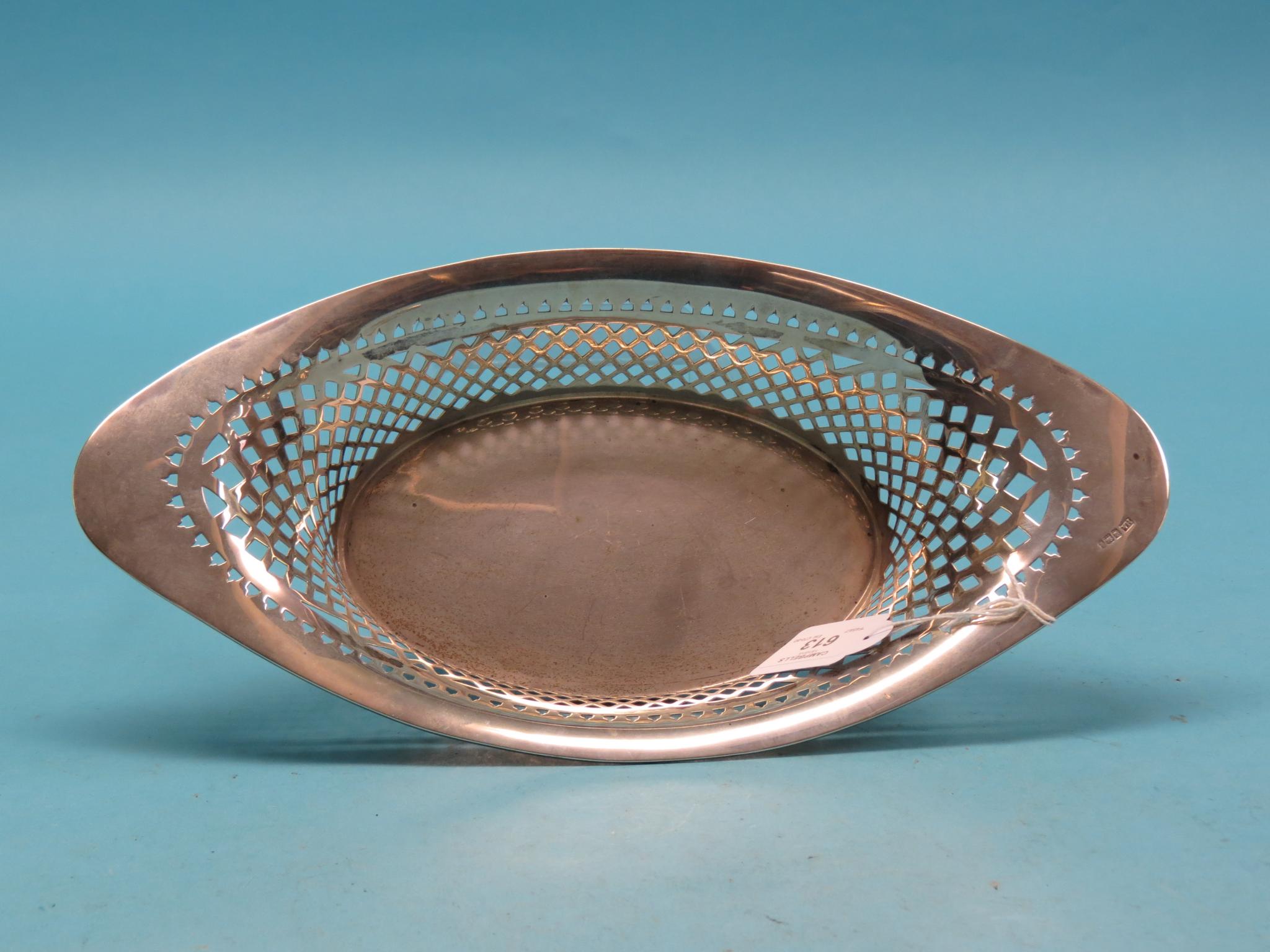 Appraisal: An oval pierced silver sweetmeat dish Sheffield approx oz