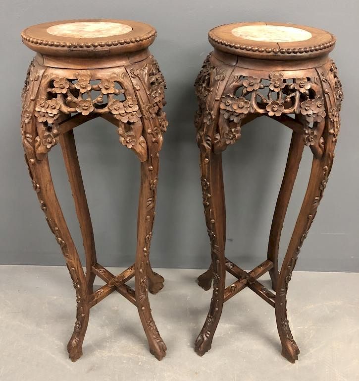 Appraisal: Pair of Asian Rosewood Plant Stands Pair of Asian rosewood