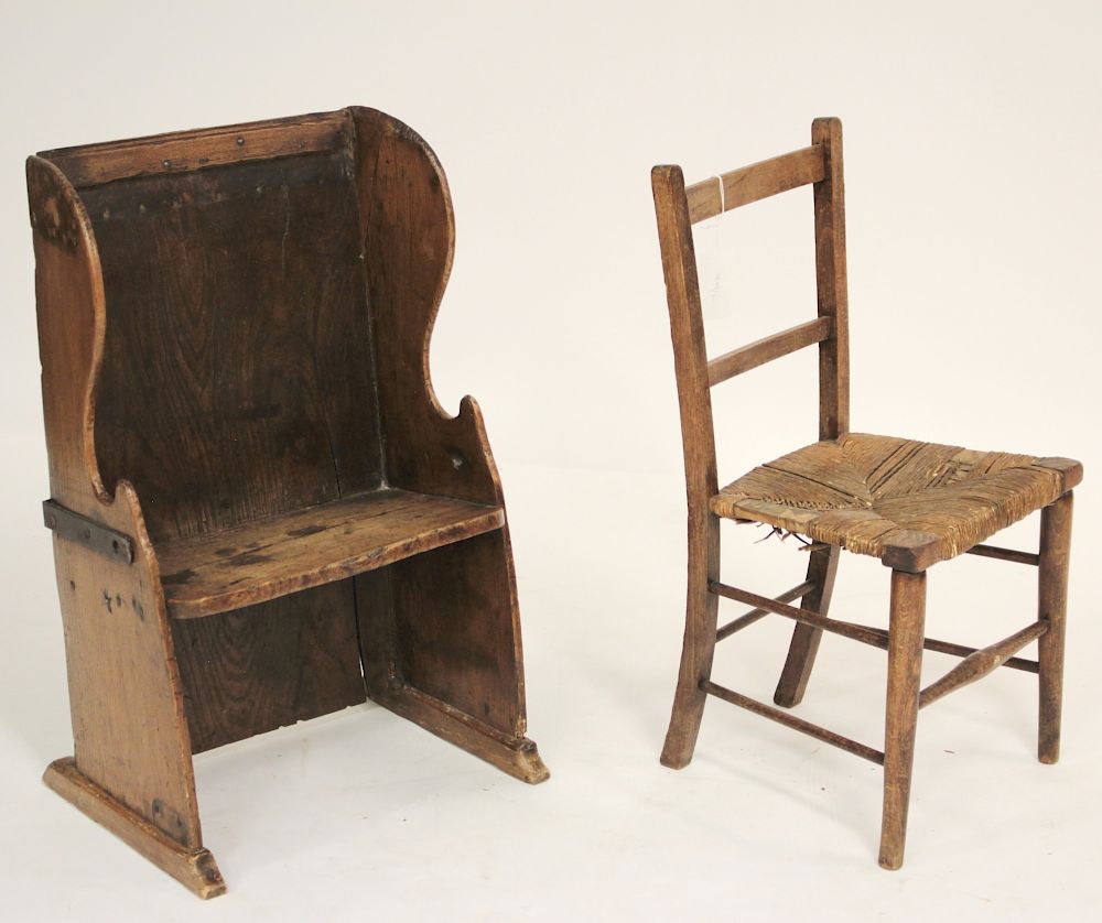 Appraisal: Diminutive Elm Settee th C Later Maple Chair Settee H