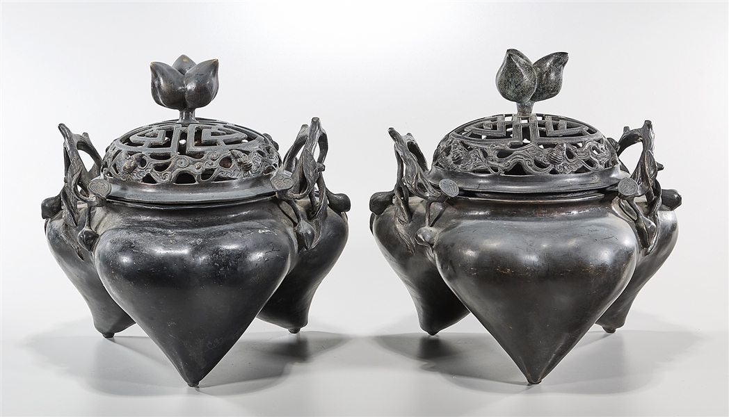 Appraisal: Pair of large and extremely heavy Chinese th Century-style bronze