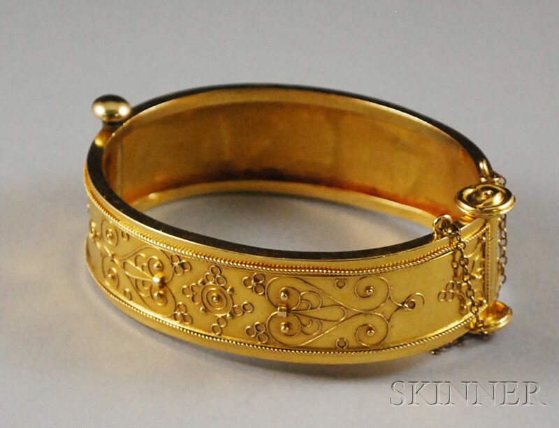 Appraisal: Etruscan-style kt Gold Bangle Bracelet with granulation to one side