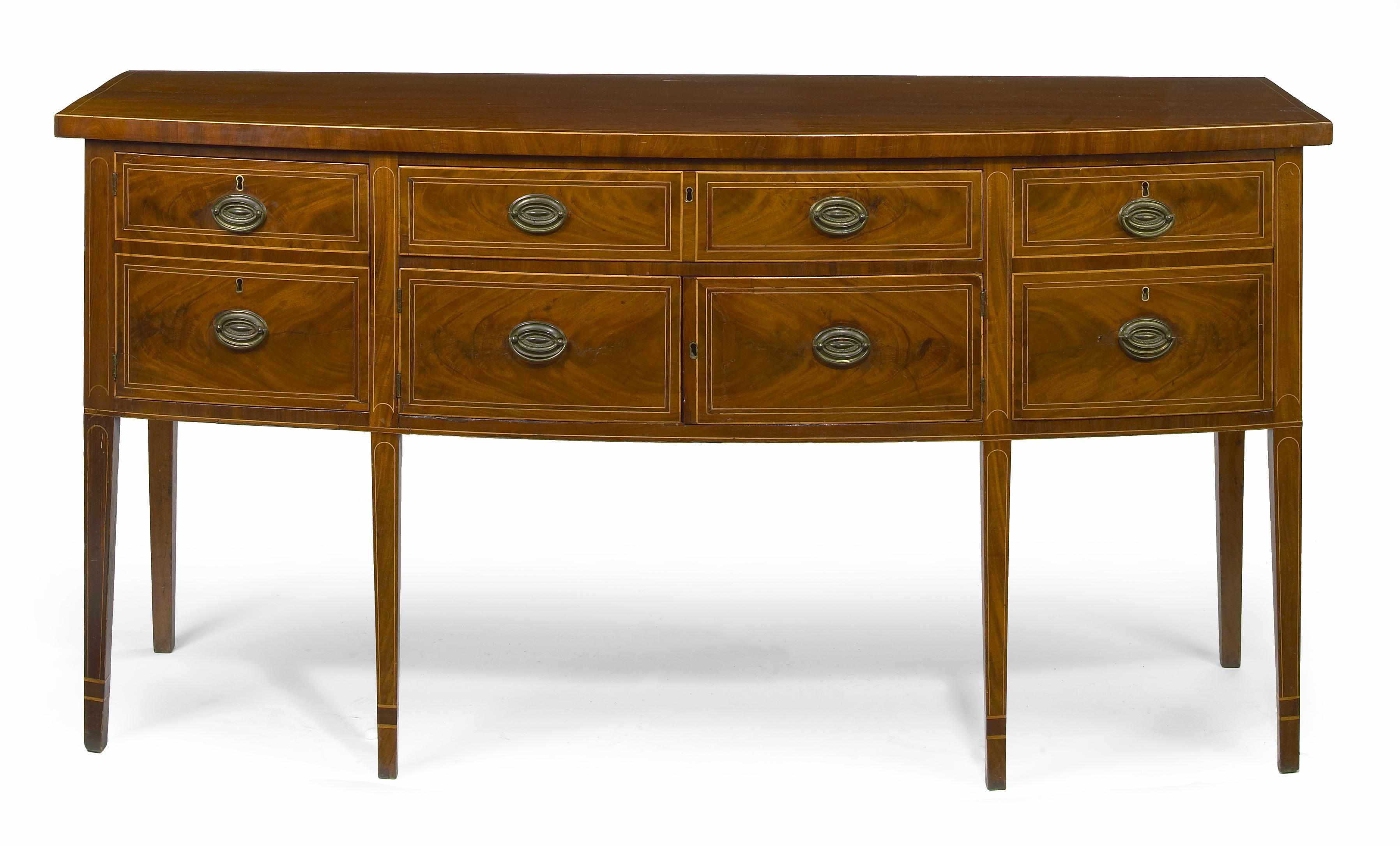 Appraisal: A late George III inlaid mahogany bowfront sideboard circa Fitted