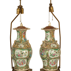 Appraisal: A Pair of Chinese Rose Medallion Porcelain Vases Mounted on