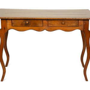 Appraisal: A French Provincial Walnut Two-Drawer Desk th Century Height x