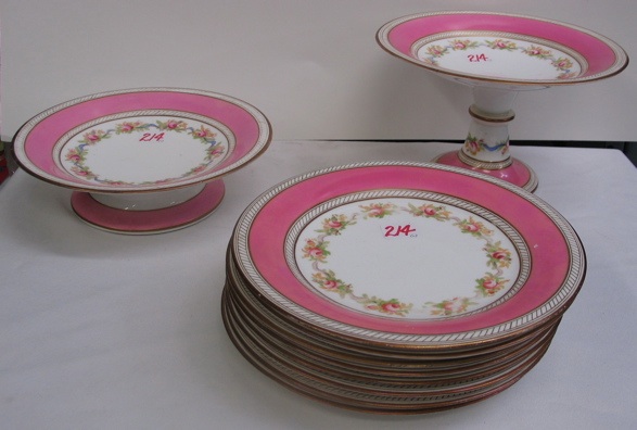 Appraisal: AN ELEVEN PIECE ENGLISH PORCELAIN DESSERT SET having gold rims