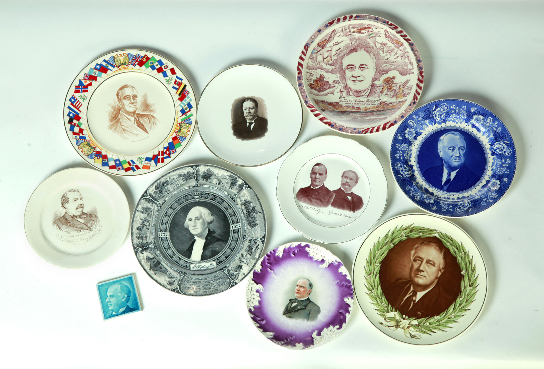 Appraisal: TEN PIECES OF AMERICAN PRESIDENTIAL COMMEMORATIVE ITEMS INCLUDING NINE PLATES