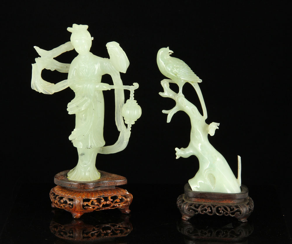 Appraisal: - Jade Figures Two jade figures one of a bird