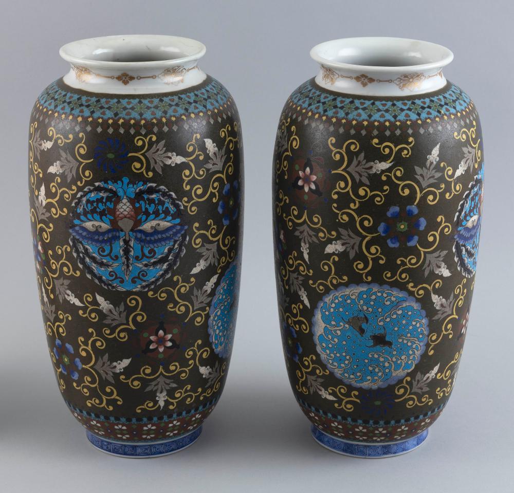 Appraisal: PAIR OF JAPANESE CLOISONN ENAMEL ON PORCELAIN VASES LATE MEIJI