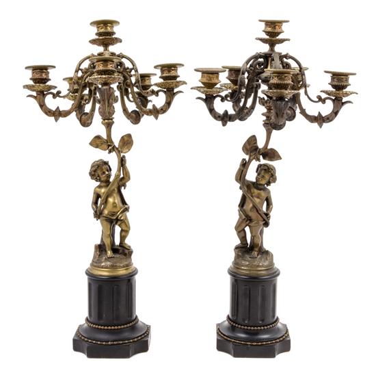 Appraisal: Sale Lot A Pair of Continental Gilt Bronze Figural Candelabra