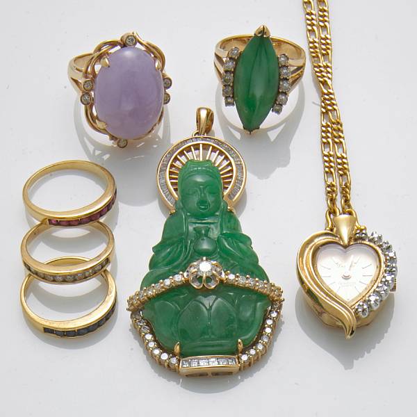 Appraisal: A collection of jadeite jade gem-set diamond k and k