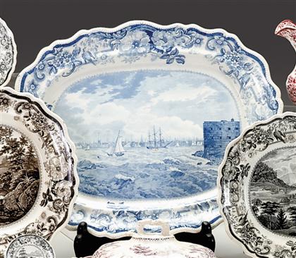 Appraisal: Historical medium blue transferware platter james and ralph clews cobridge