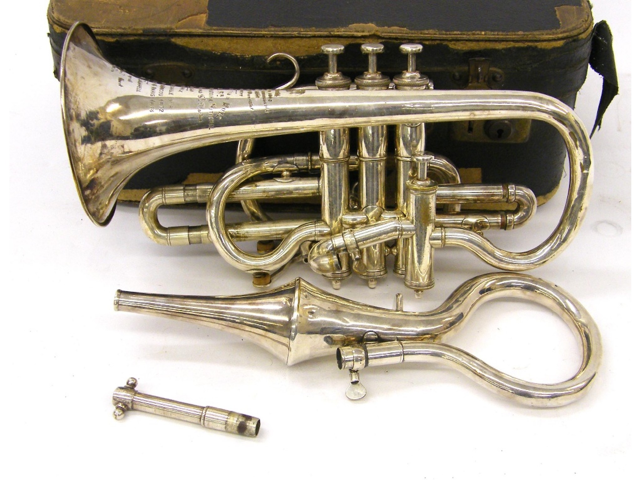 Appraisal: Antoine Courtois Mille silver plated echo cornet case