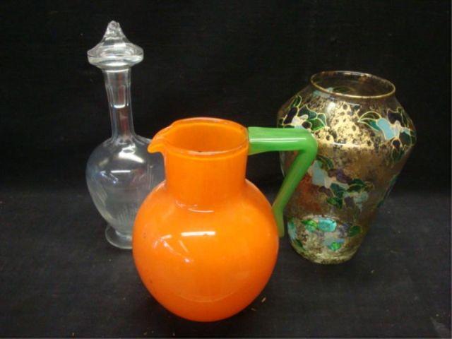 Appraisal: Pieces- Enameled Vase Murano Pitcher Decanter From a th and