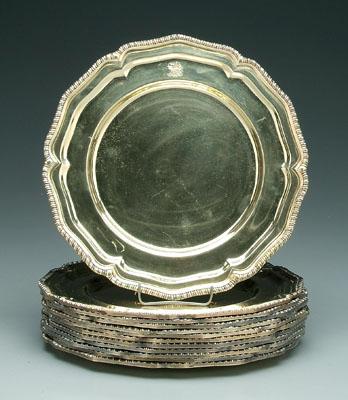 Appraisal: Twelve gilt silver plate plates round with scalloped gadroon borders