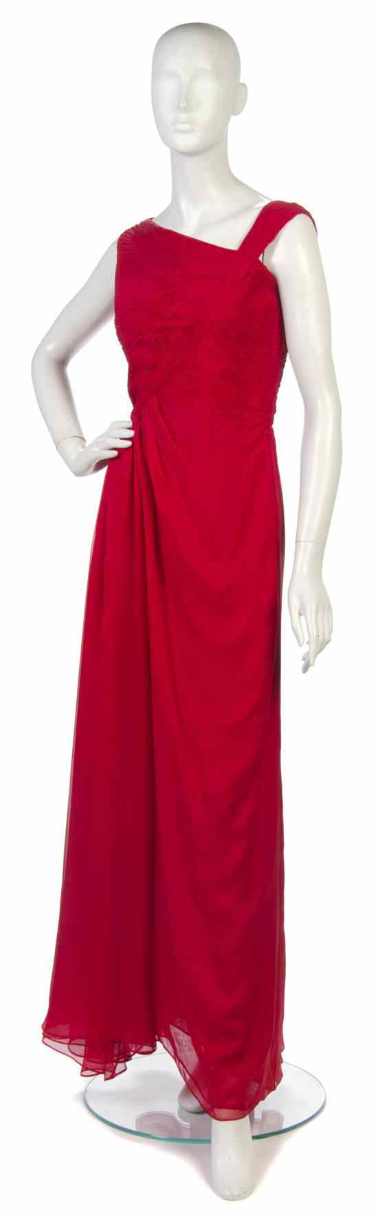 Appraisal: A Valentino Red Silk Evening Gown single shoulder with a