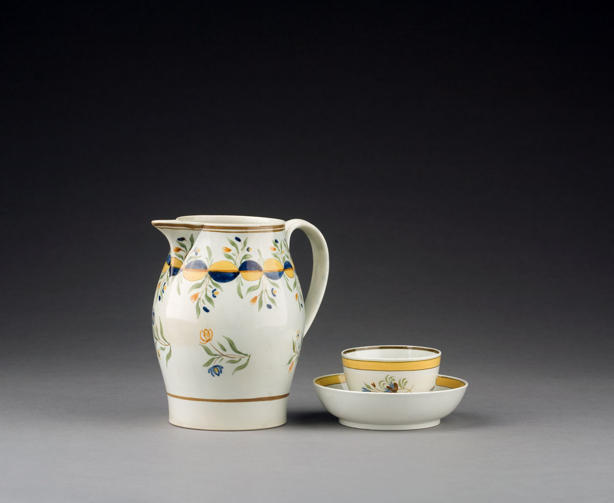 Appraisal: ENGLISH PEARLWARE JUG AND A TEABOWL AND SAUCER CIRCA The