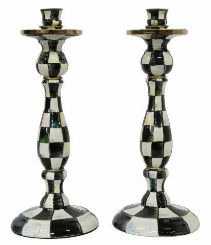 Appraisal: pair MacKenzie-Childs Courtly Check candlesticks st c hand-painted enameled steel